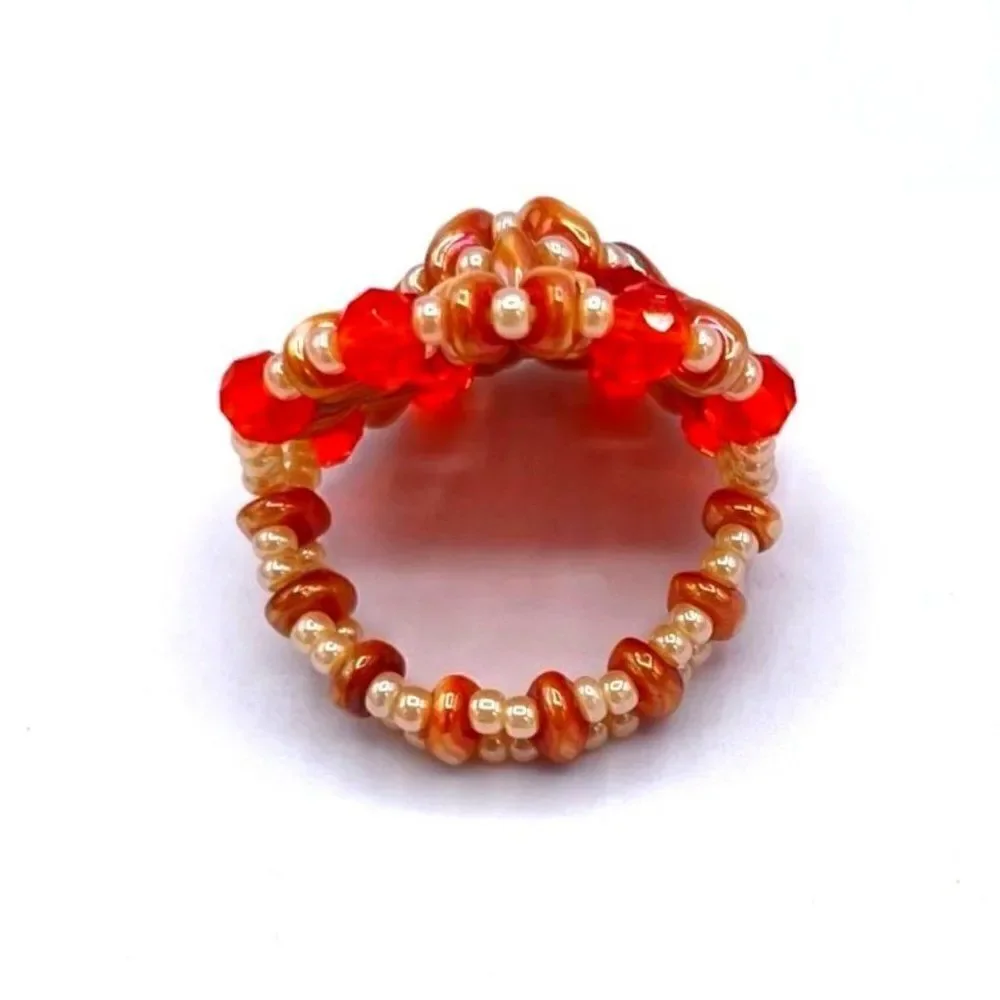Caramel Brown and Orange Crystal Beaded Statement Ring Size 7